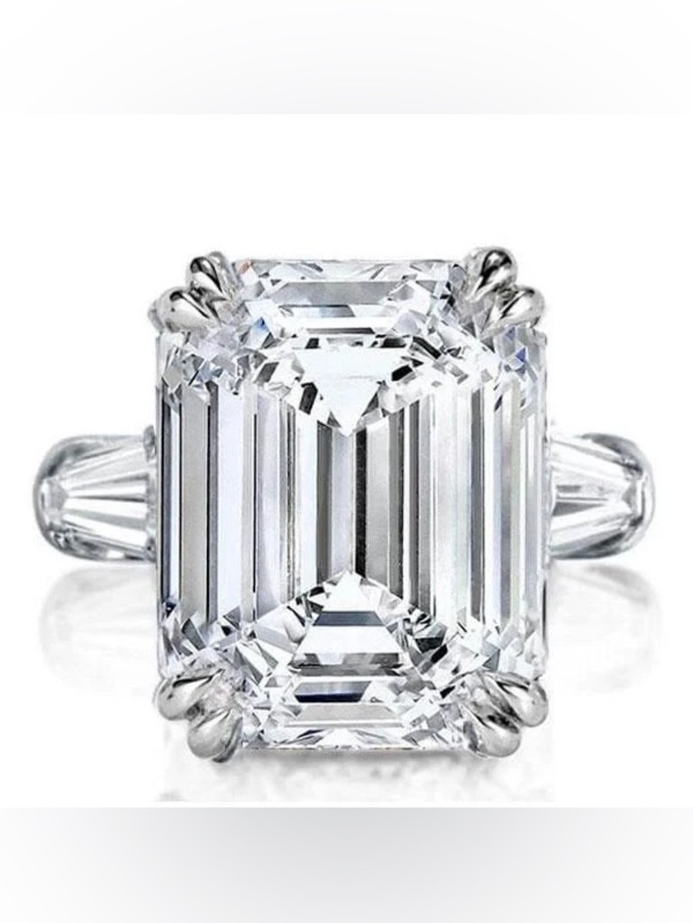 Italo Three Stone Emerald Created White Sapphire Engagement Ring